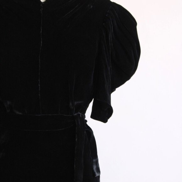 Vintage 1930s Dress, Kiviette Black Silk Velvet Rare Full Length Gown, Couture - Picture 3 of 13